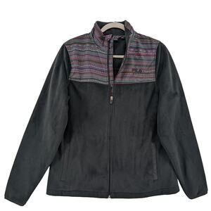 Fila Sport Faux Fur Fleece Jacket M Black Full Zip Tribal Boho Long Sleeve Layer